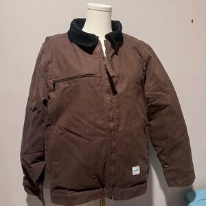 Eddie Bauer Men's Dark Brown Jacket with Black Collar Foreman Fit Medium